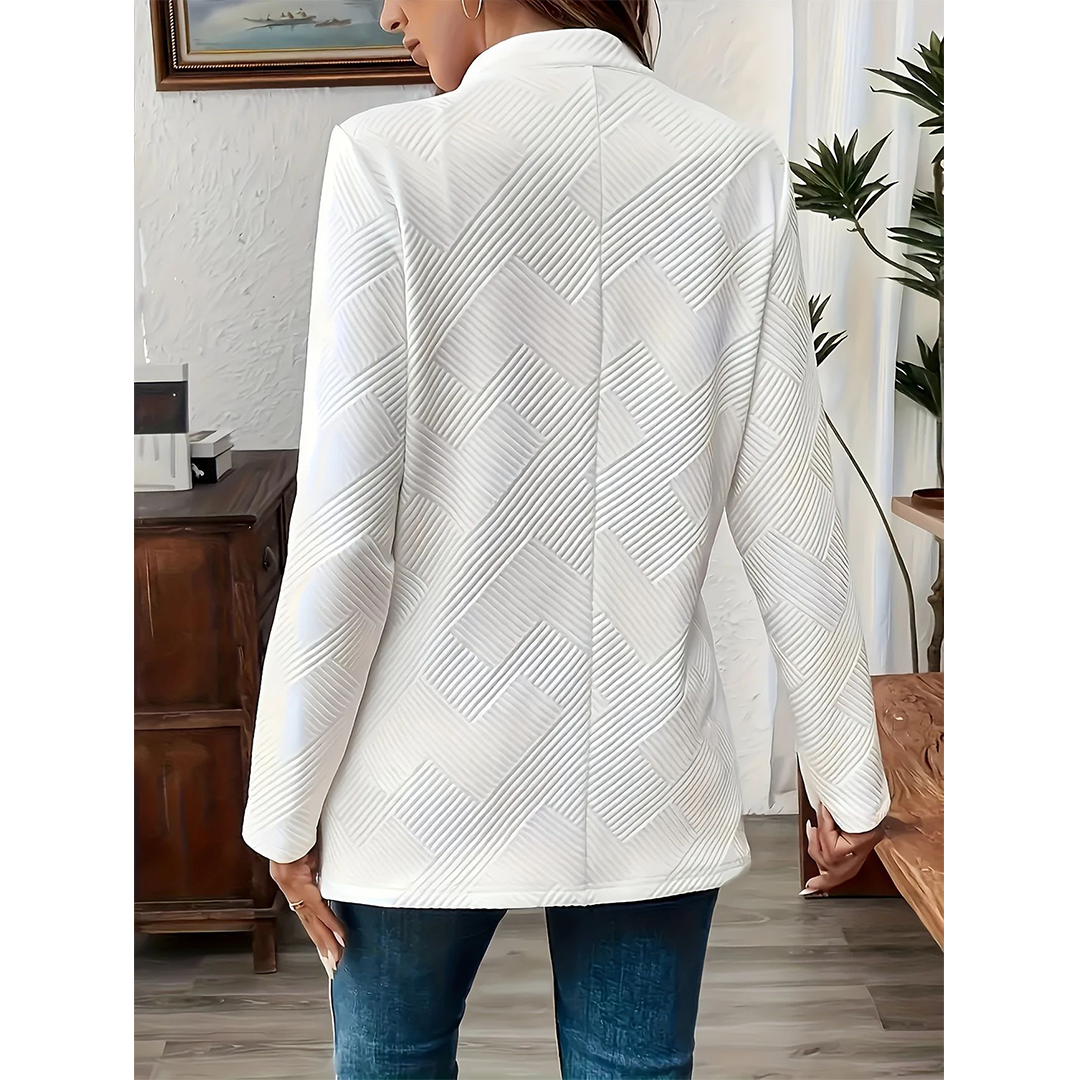 UNISHE – Blazer - Mulher por atacado – Blazer de Manga Comprida com Decote em V e Botões Duplos Cor Sólida ZK36489