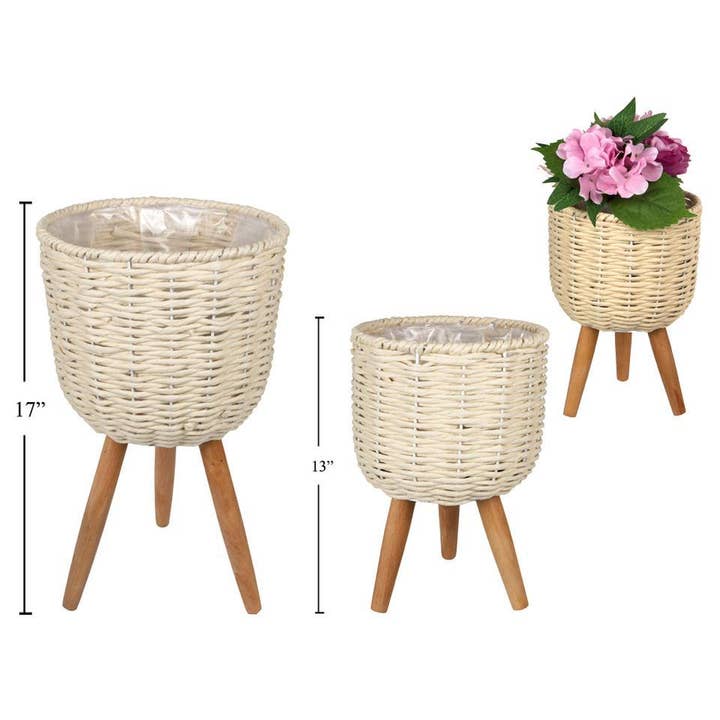 Truu Design - Wholesale Plant Pot - Truu Design Seagrass Wicker Planters with Lining Wood Legs