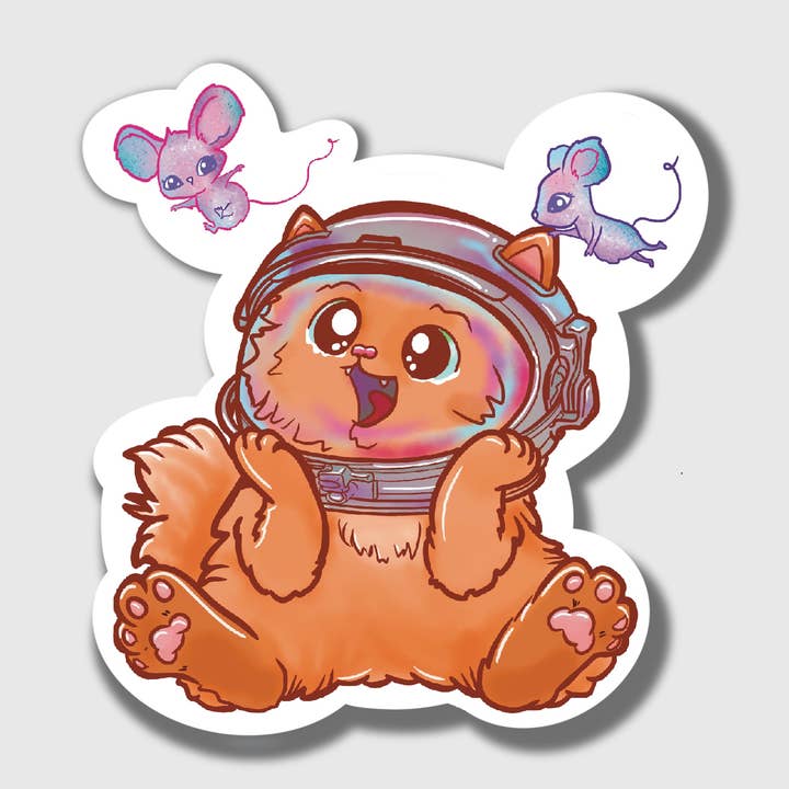 Astro Kitty sticker voor wholesale door Petal and Smoke Co.