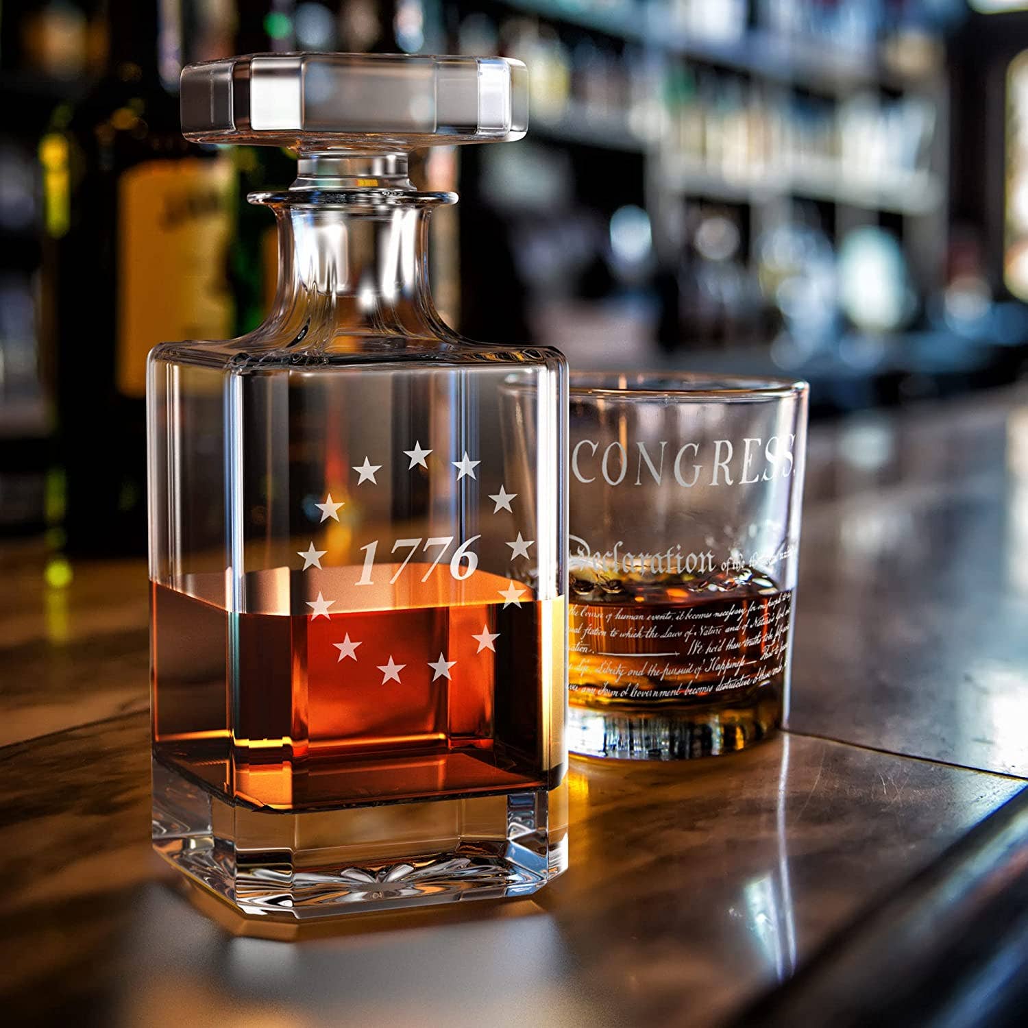 Old Southern Brass - Wholesale Decanter - 1776 Betsy Ross American Flag Decanter Whiskey Glass Set3