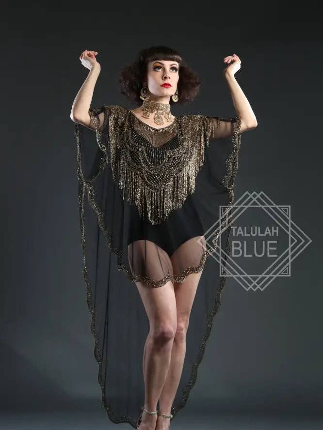 Deco Black Sheer Beaded Kaftan for wholesale by Talulah Blue