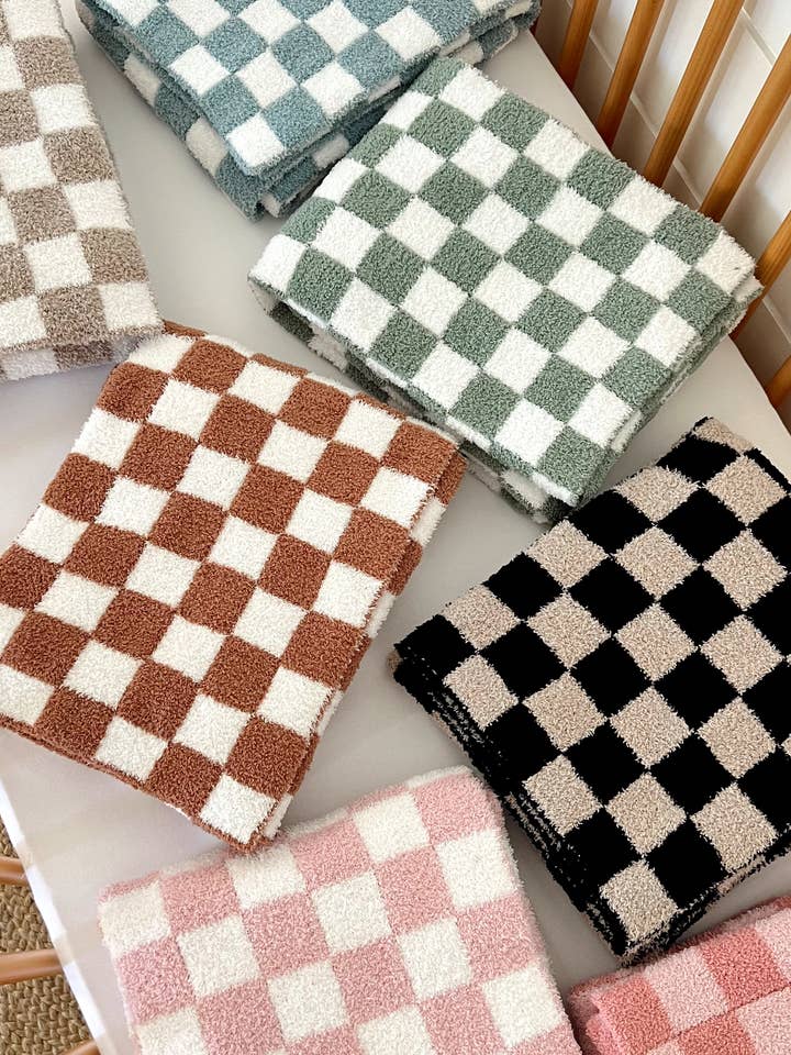 SpearmintLOVE - Wholesale Bedding blanket – Kids & Baby - Phufy® Bliss Checkerboard Blanket, Cocoa2