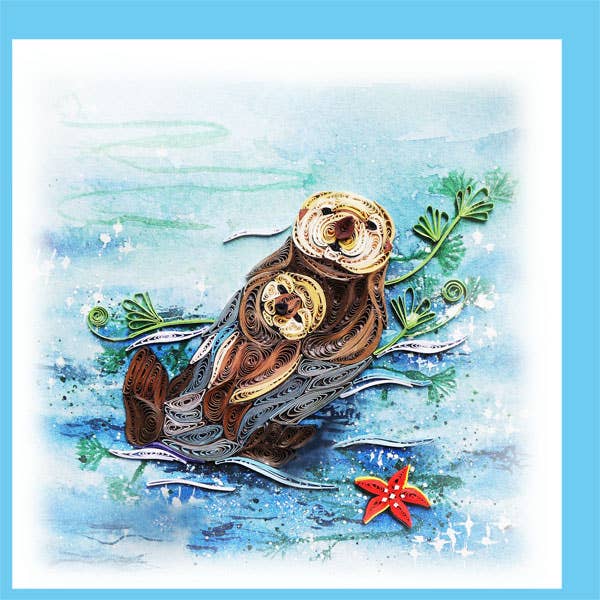 Sea Otter Quilling Card, Animal, everyday card AN-71 for wholesale by YoderDo Quilling Greeting Cards