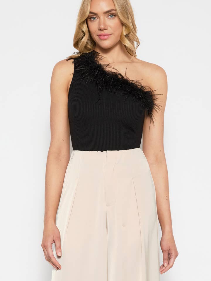 Top de malha com decote em penas e um ombro com decote por atacado de Style State Wholesale