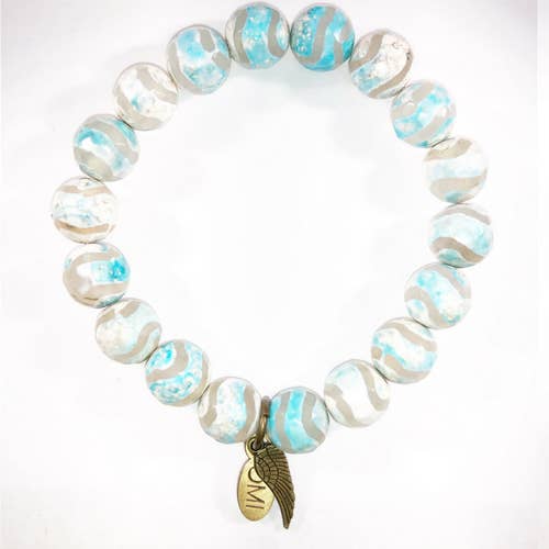Agate tibétaine bleue et blanche 10 mm pour la vente par omibeads