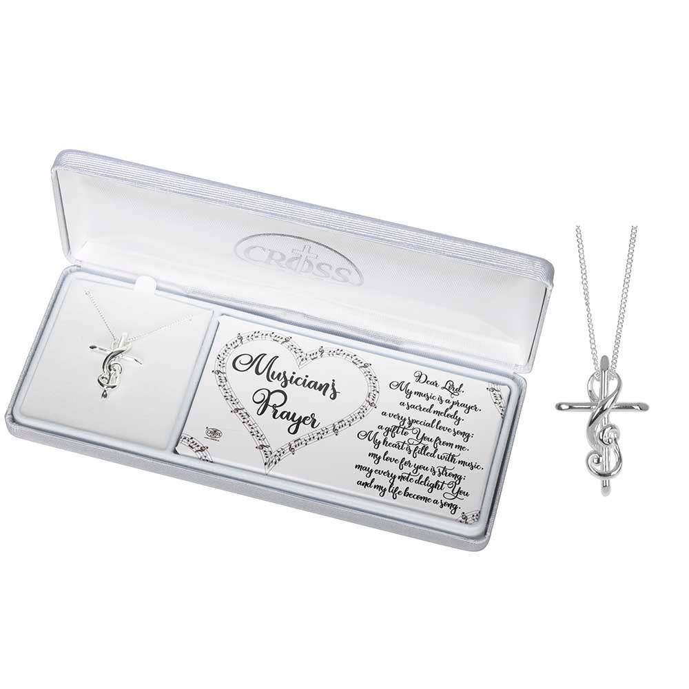 Dicksons - Wholesale Pendant/Charm Necklace - NECKLACE Musician's Prayer CROSS SILVER PLATED 20"2