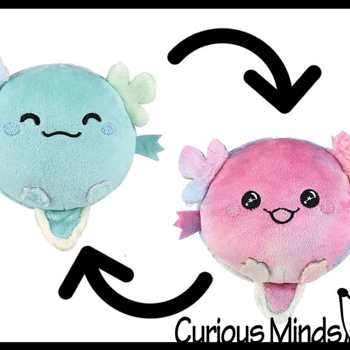 1 animal en peluche axolotl réversible à rabat sur l'envers - pour la vente par Curious Minds Toys