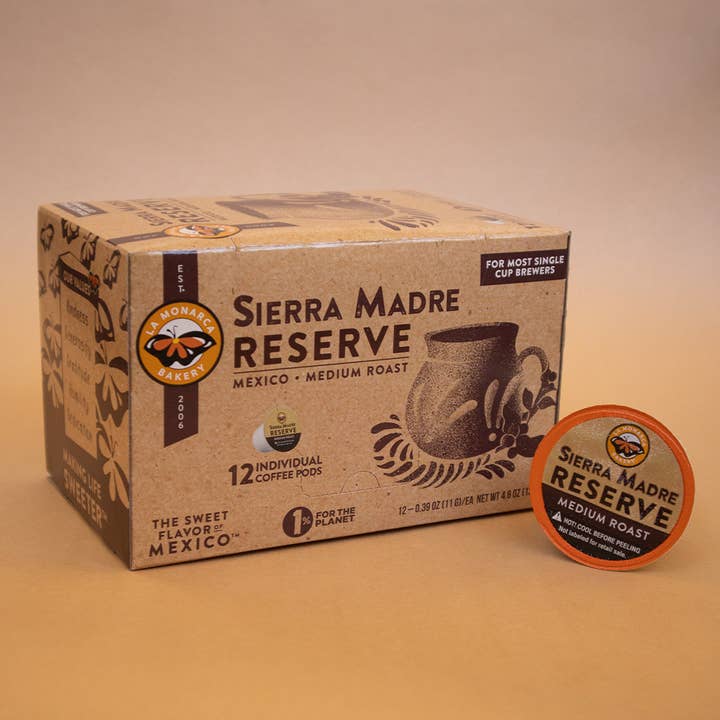 Sierra Madre Reserve Coffee Pods - 12 Count Box for wholesale by La Monarca Bakery
