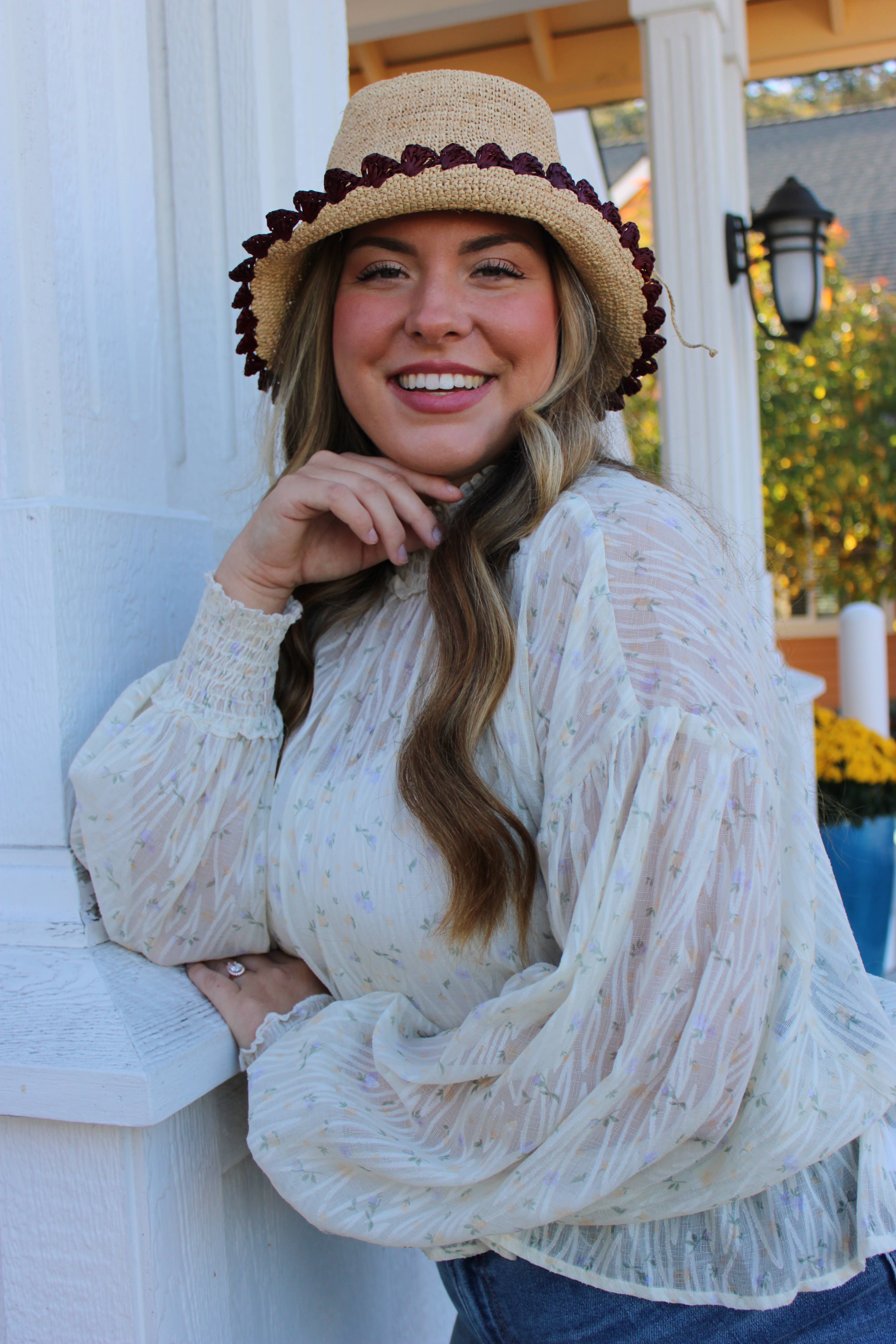 Shebobo - Wholesale Bucket Hat - Unisex - Kate 3" Brim Crochet Bucket Straw Hats with Colored Edge13