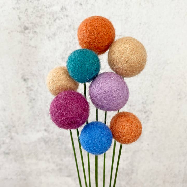 Oakwind Hollow – Flores artificiais por atacado – Conjunto de 8 Bouquet de Bolas de Flor de Lã de Feltro Pastel Dream