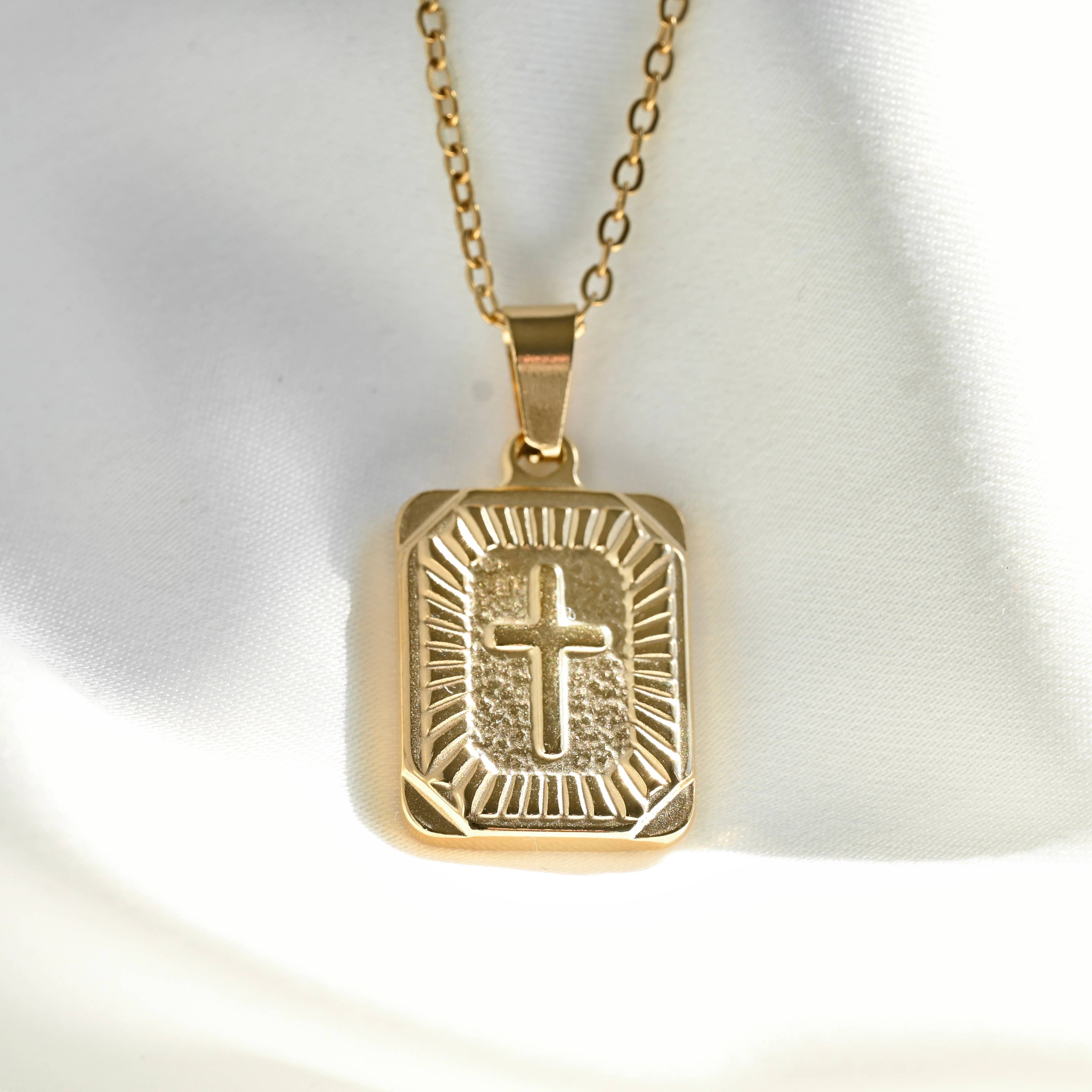 Blueyejewelry - Wholesale Pendant/Charm Necklace - Rectangle Cross Necklace- Tarnish-free Texture Cross Pendant5