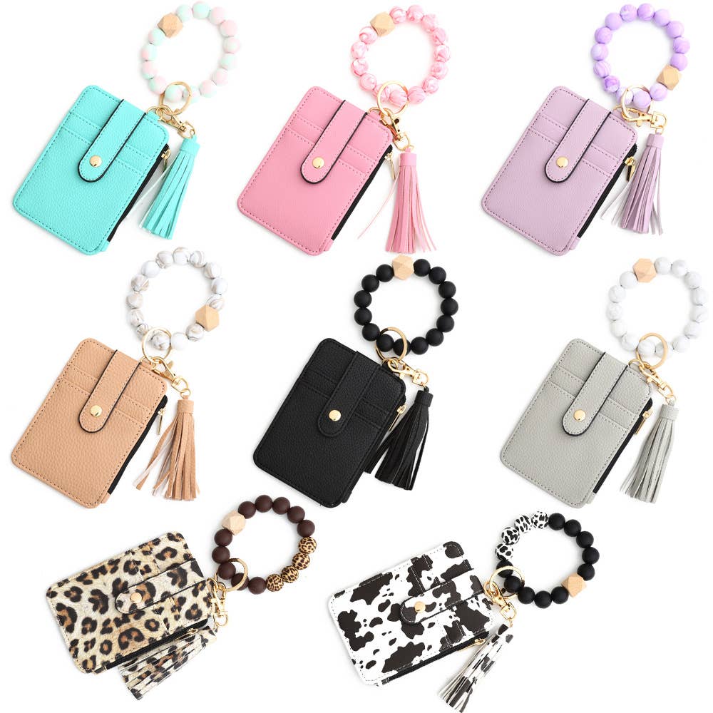 MKS America - Wholesale Keychain - Women's - Multi-Colored Leopard Print Bracelet Card Slot Keychain14