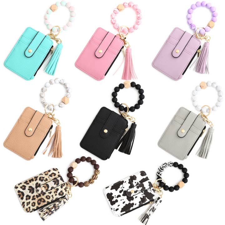 MKS America - Wholesale Keychain - Women's - Multi-Colored Leopard Print Bracelet Card Slot Keychain14