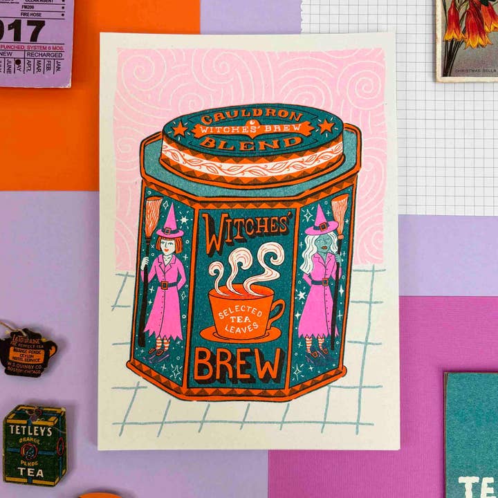 A5 Witches Brew Risograph Print for wholesale by Jacqueline Colley