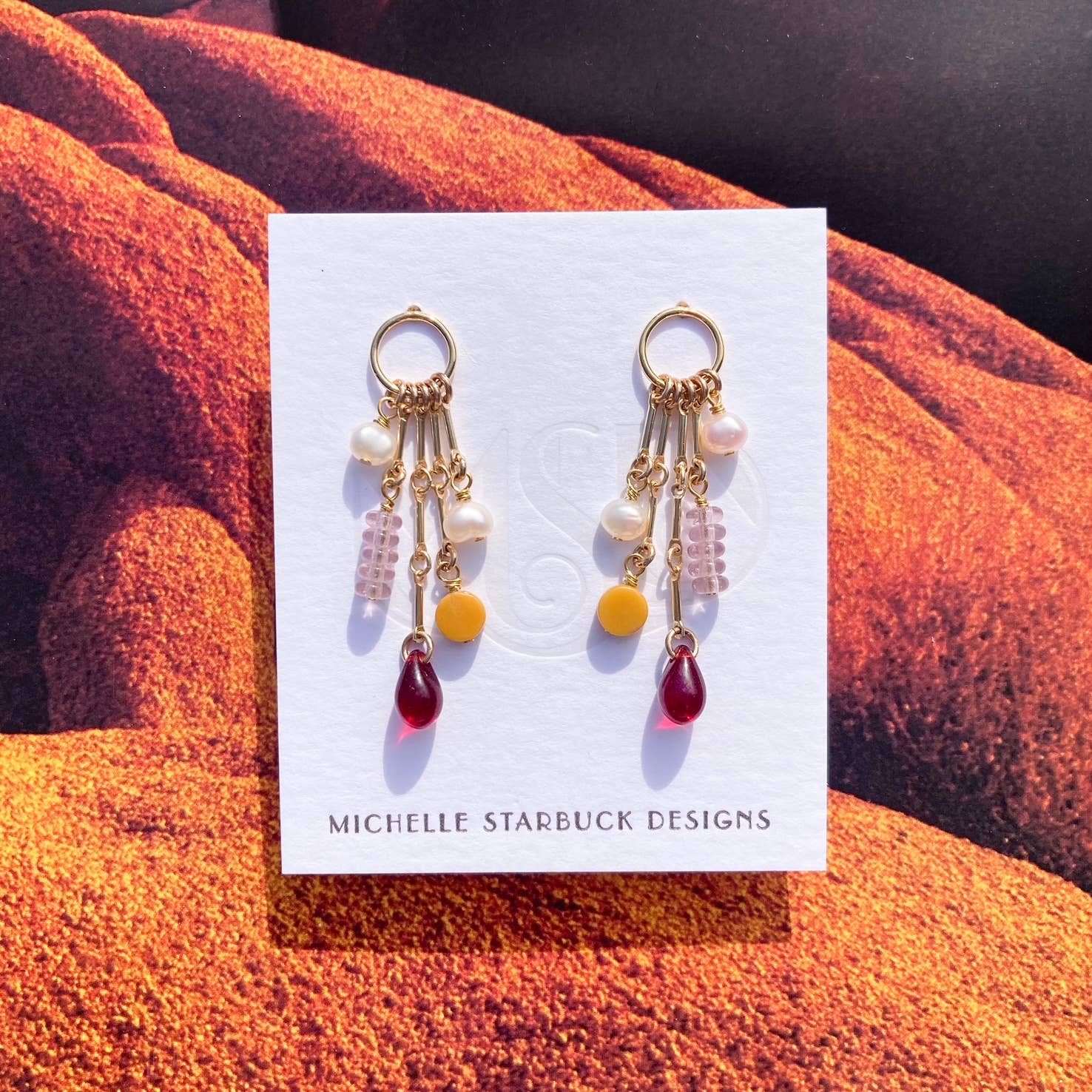 Michelle Starbuck Designs - Wholesale Dangle Earrings - Charm Earrings with Yellow Jasper, Freshwater Pearls, Vintage Glass2