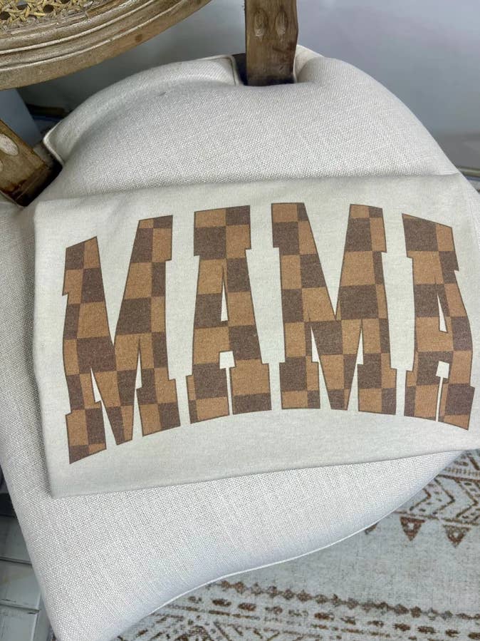 Jerzee Tan Checkered Brown Mama (Sub Tee) for wholesale on Faire