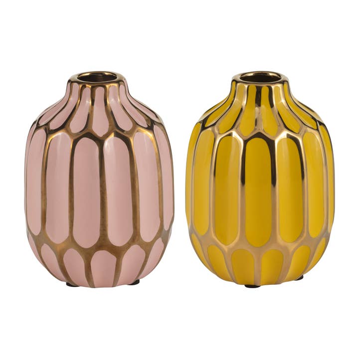 Sagebrook Home - Wholesale Vase - Pink/Yellow 5 in. Ceramic Bud Glam Vases (Set of 2)