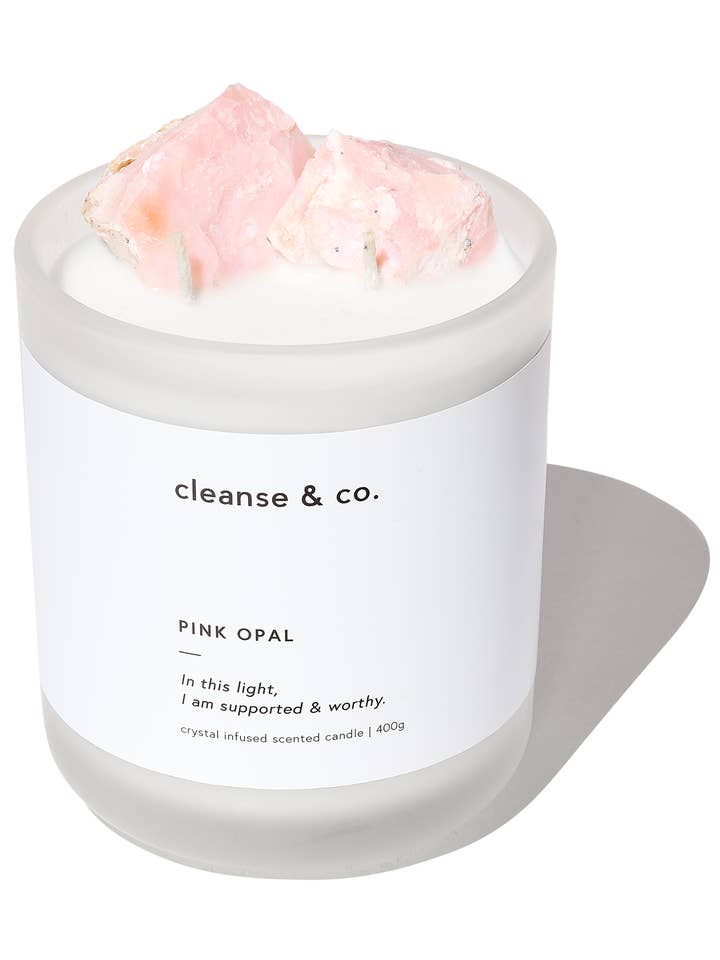 Pink Opal Intention Crystal Candle - supported & worthy for wholesale by Cleanse & Co.
