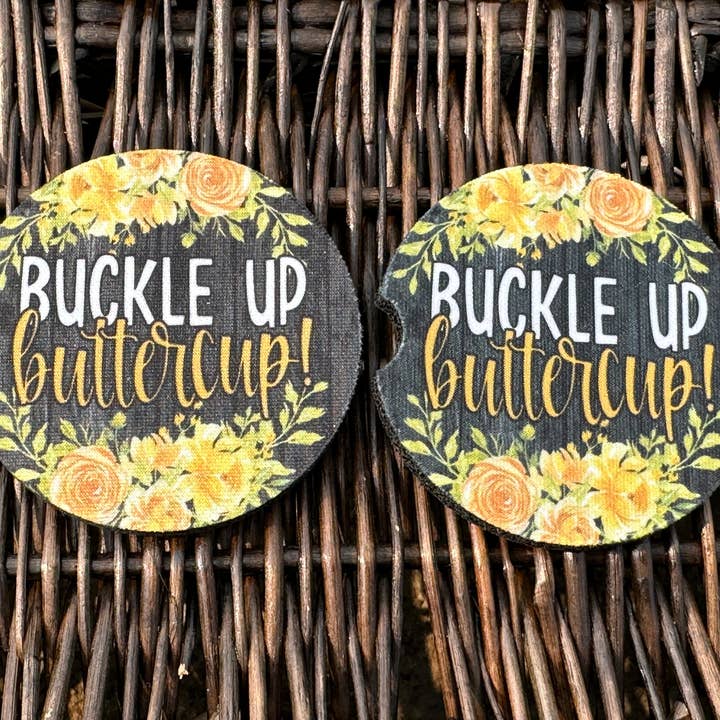 Sous-verres de voiture Buckle Up Buttercup, jaunes pour la vente par Evie Rose
