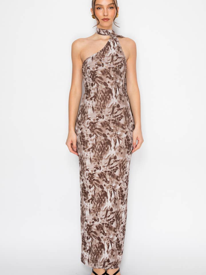 Tide Halter Mesh Printed Maxi Dress for wholesale by Nabae Clothing