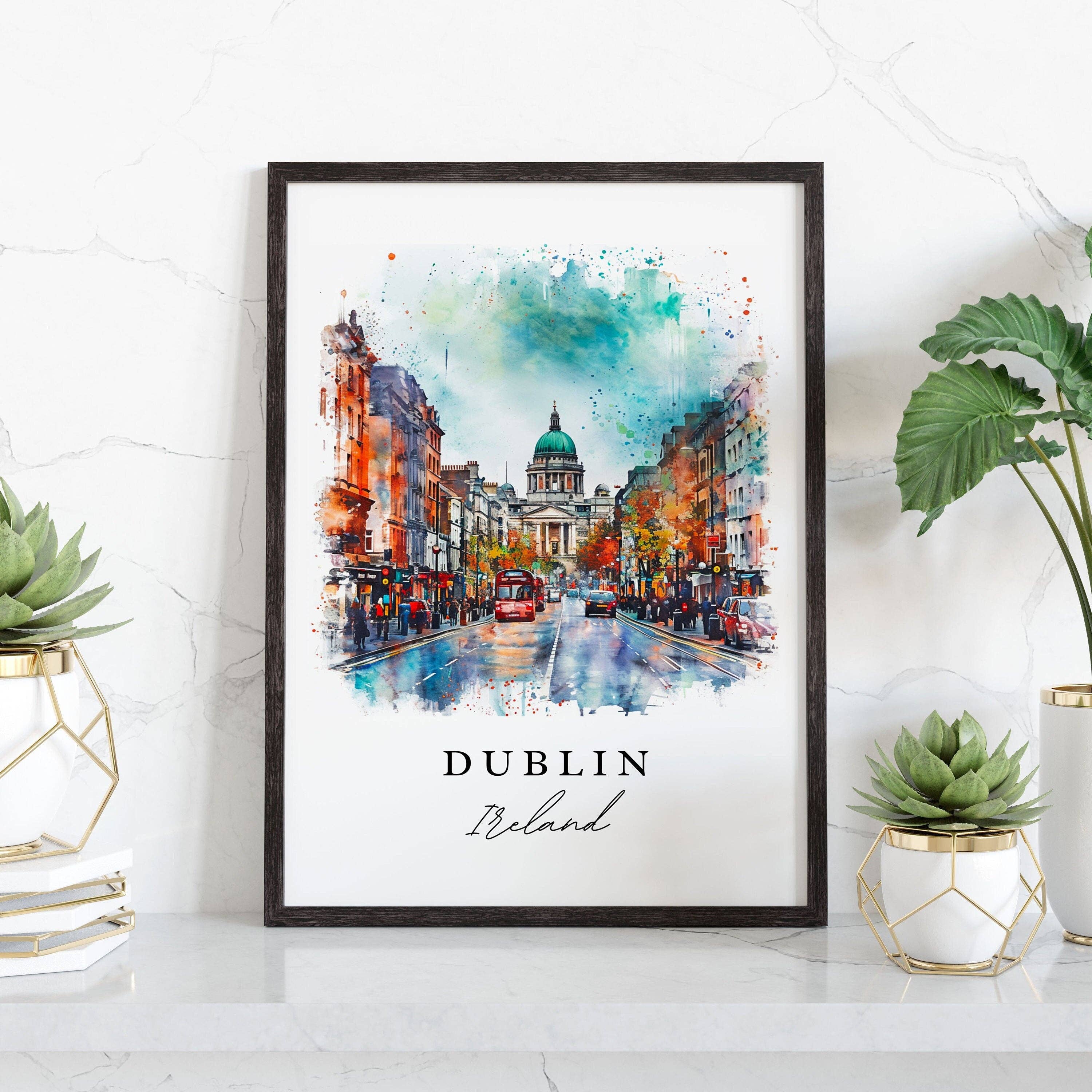 Premium Travel Art - Wholesale Art Print - Dublin Ireland watercolor travel art - Irish Art, Dublin print, Wedding gift, Birthday present, Custom Text, Perfect Gift0