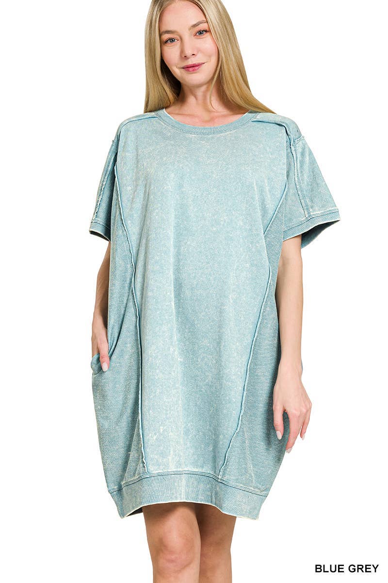 Vanilla Monkey – wholesale Dress – Women's – F/terry Acid Wash Short Sleeve Dress With Pockets11