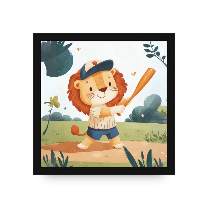 Lance the Lionheart Slugger Framed Canvas by DLJ for wholesale by Dancing Littles Jungle
