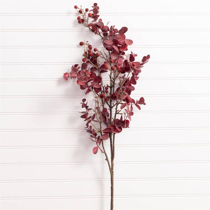 Branch - Red Eucalyptus Leaf (PK/12) for wholesale by Audrey's Home & Gift