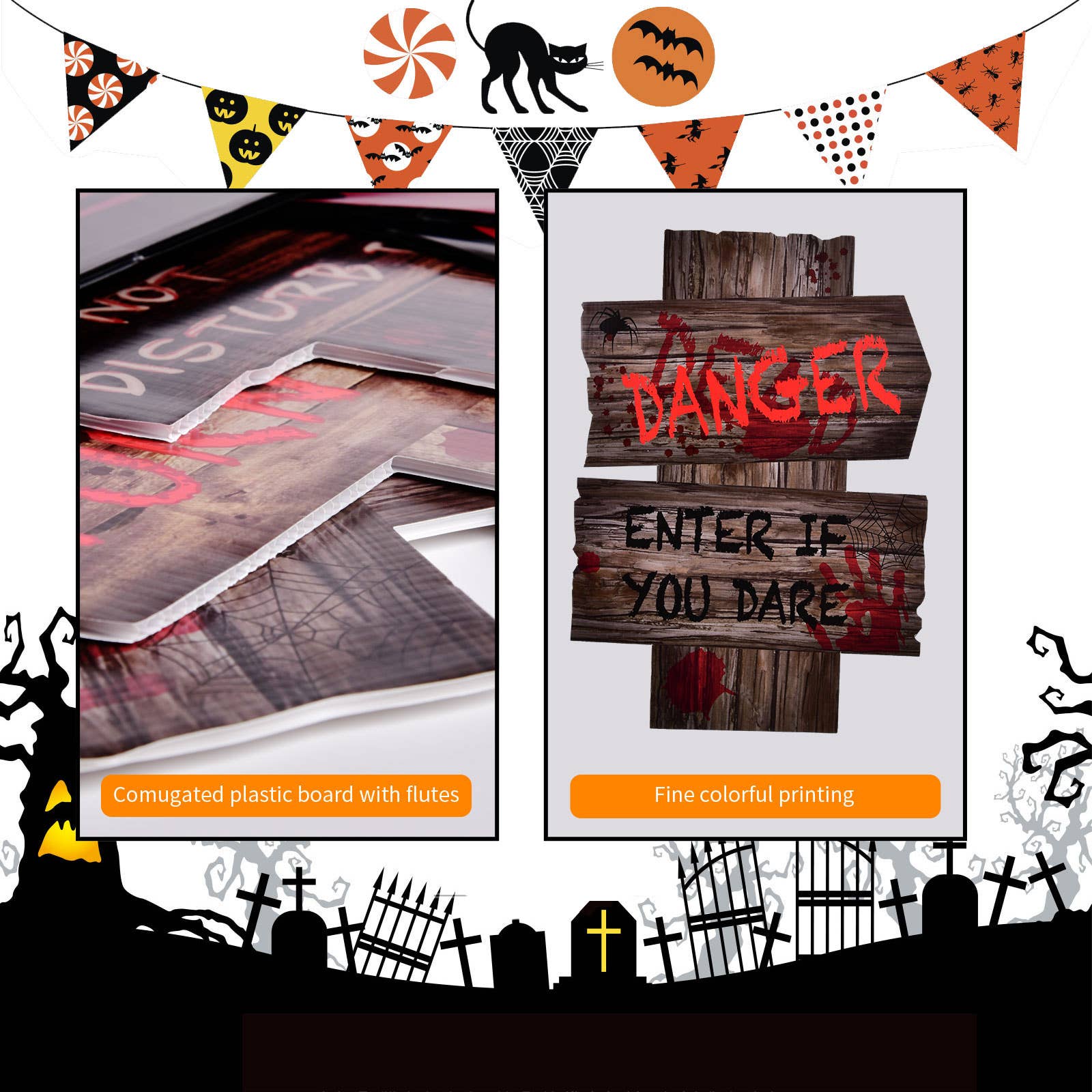 Fun Little Toys – Sinalização ao ar livre por atacado – Conjunto de 8 Placas de Jardim de Halloween com Mãos Sangrentas2