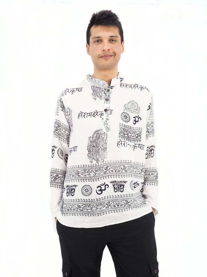 Herre Håndlavet Casual Boho Hippie Bomuld Skjorte Størrelse S-M-L-XL Hvid for engroshandel hos Purple Boho