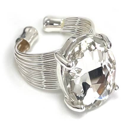 Oval Crystal Glass Single Stone Cocktail ADJ Wire Rings for wholesale by StarryNYC