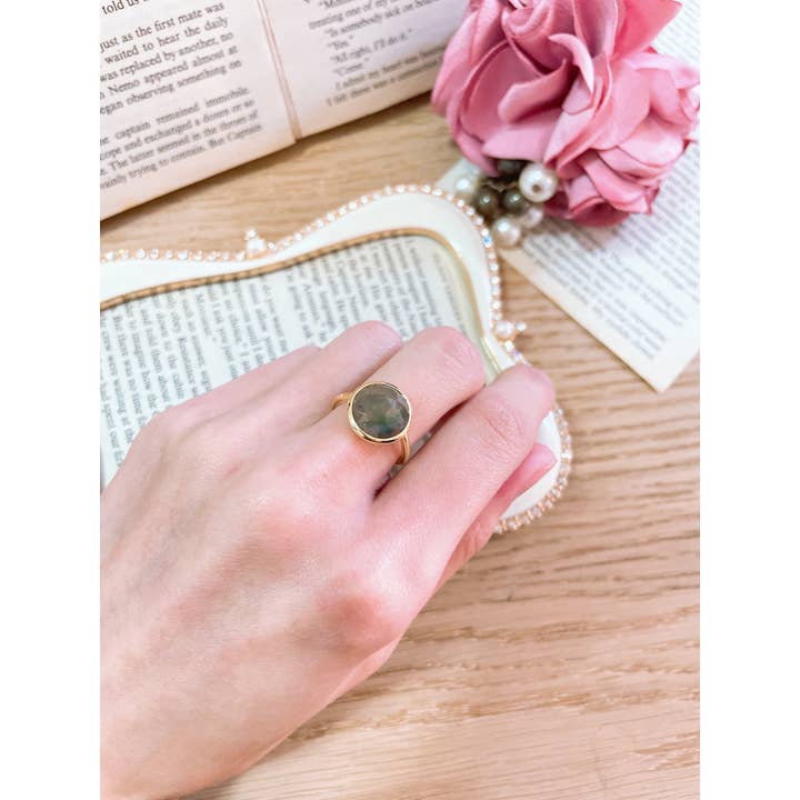 Zoey Simmons - Wholesale Cocktail/Statement Ring - Moss Agate Lollipop Ring - GF3