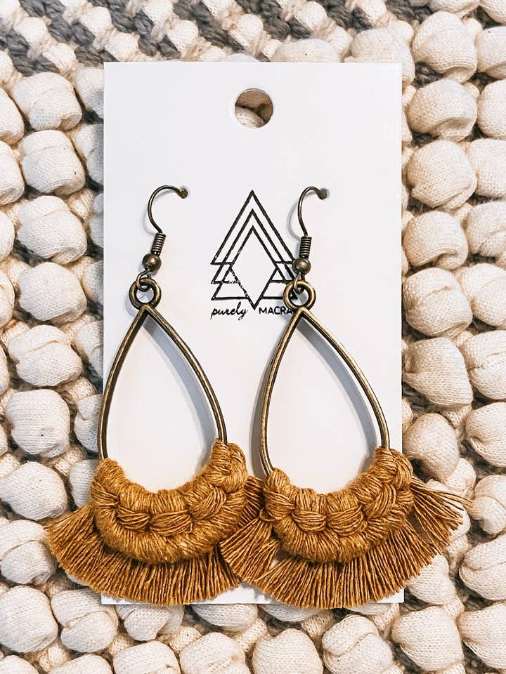 Mustard Teardrop Earrings for wholesale by Purely Macrame