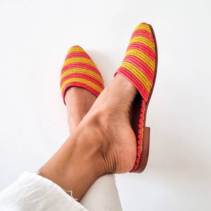 Håndvævede marokkanske raffia-mules – Håndværker flade hjemmesko for engroshandel hos DarKech