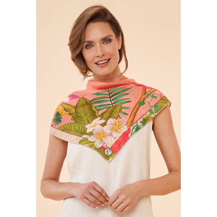 Powder Design inc - US - Wholesale Scarf - Women's - 100% Silk Tropical Floral and Fauna Scarf - Petal