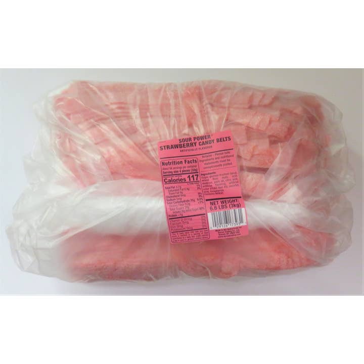 Grandpa Joe's Candy Shop - Wholesale Snack Bar - Sour Power Strawberry Candy Belts, 6.6lb Bulk Bag