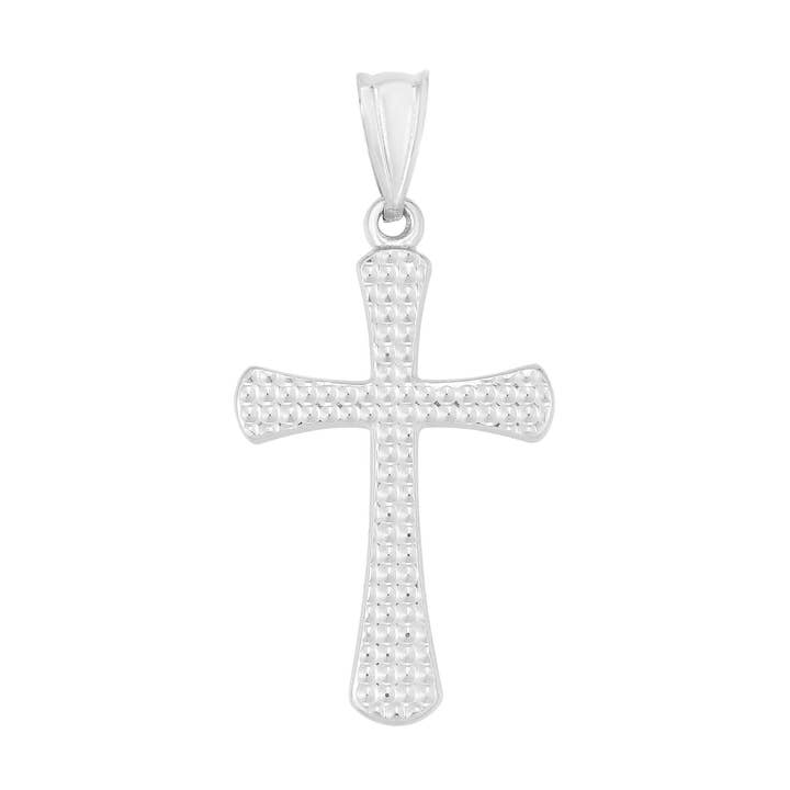 14kt Gold White Finish Diamond Cut Cross Pendant for wholesale by The Diamond Deal