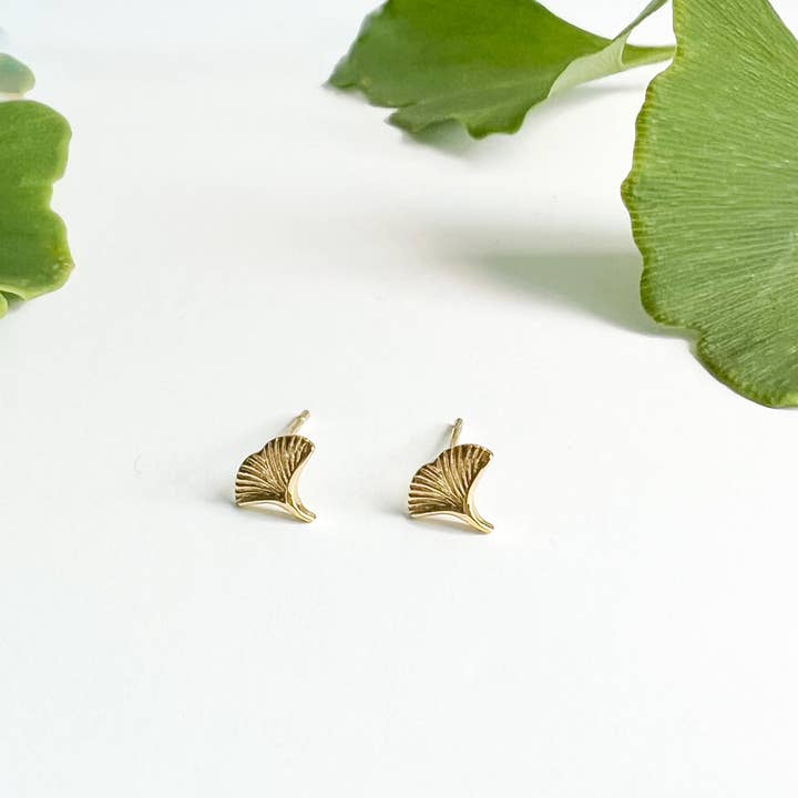 Natalie Clare Collections - Wholesale Stud/Post Earrings - Gold Ginkgo Stud Earrings5