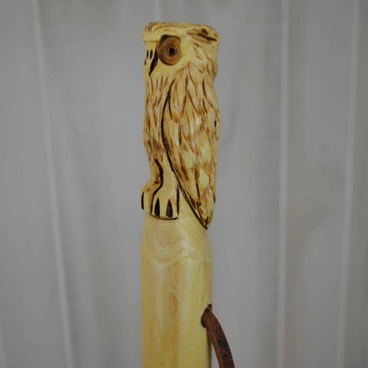 Creation Carvings LLC - Wholesale Fitness Equipment - Walking Stick with Owl Carving in Hardwood, Strong Kiln Dried Hiking Staff by Creation Carvings