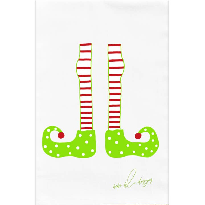 Elf Legs Flour Sack Tea Towel, Holiday Kitchen Decor for wholesale by Bebe Blu Designs, LLC