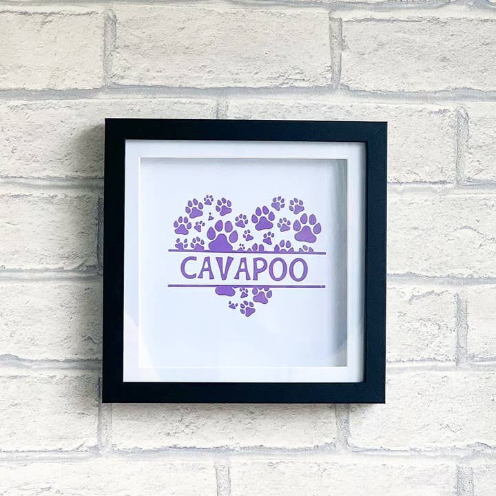 CAVAPOO Shadow Box Paws & Heart - Dog Breed Frame Gift for wholesale by Herts Flowers