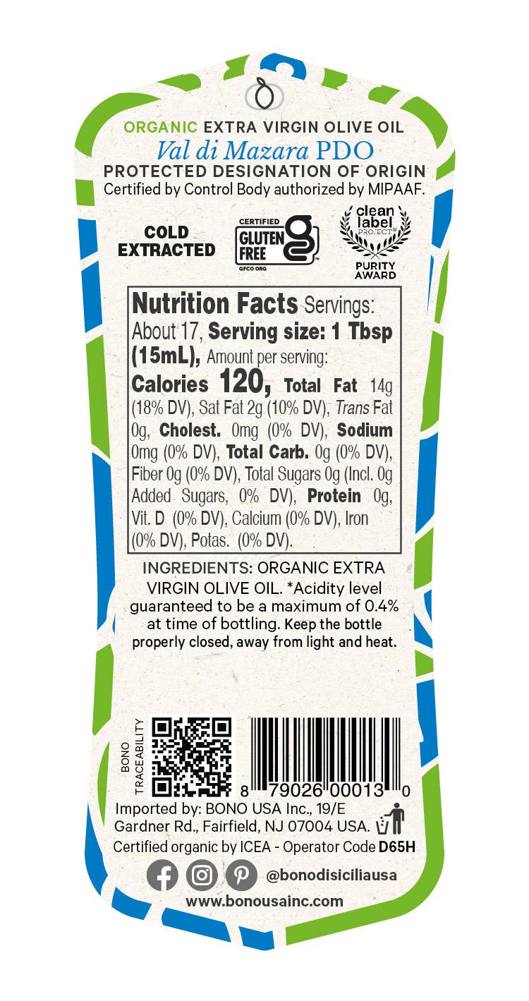 Bono USA Inc. - Wholesale Olive Oil - Bono "Mini" PDO Cert. Val Di Mazara Organic Virgin Olive Oil1