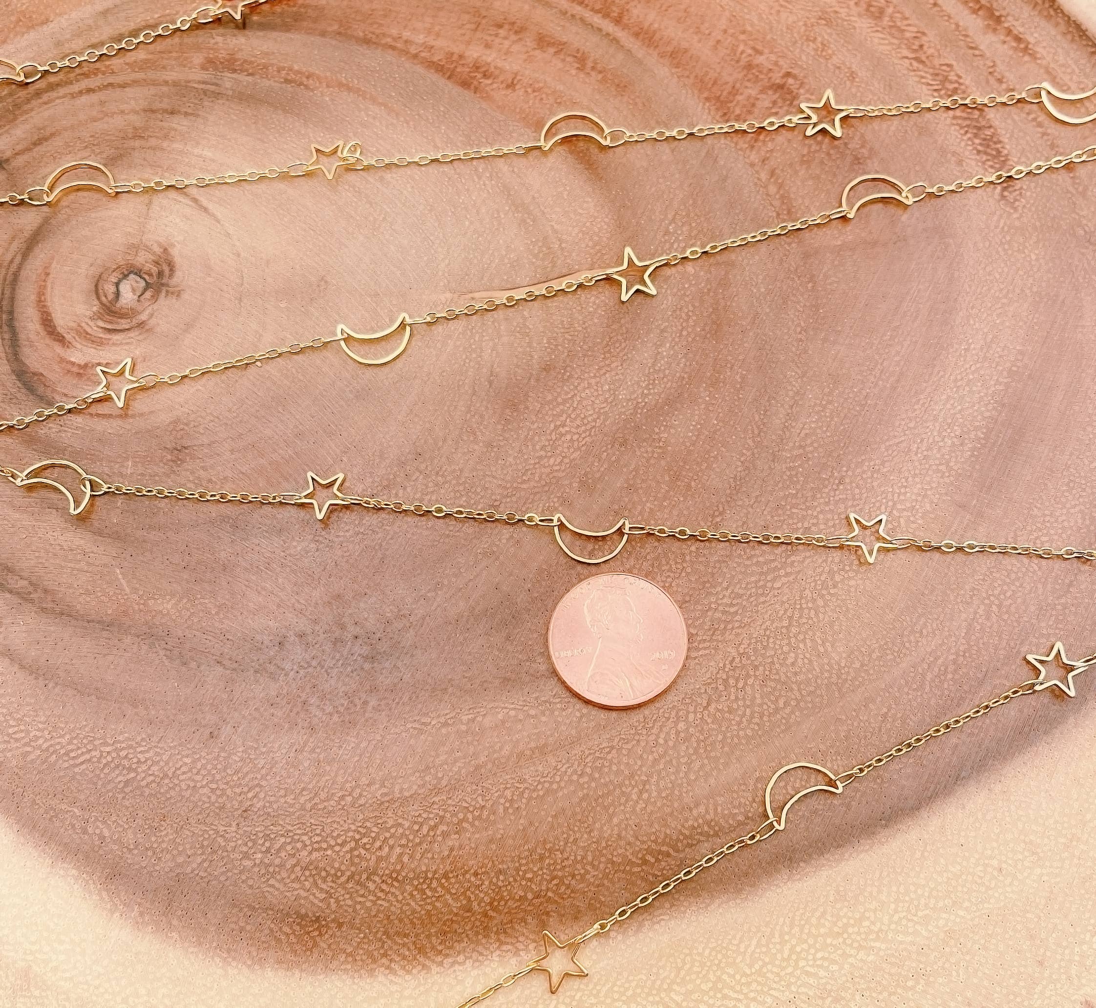 Beads Creation - Wholesale Craft Supplies - Star & Crescent Moon Chain, Gold Filled Chain Jewelry, CH1583