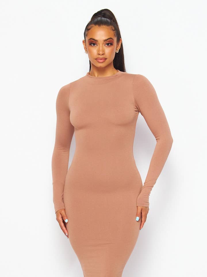 Mildred Langærmet Bodycon Midi Kjole (BD20904) for engroshandel hos Hot & Delicious