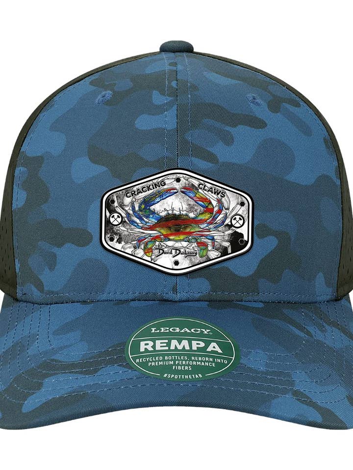 American Blue Crab Performance Blue Camo Hat for wholesale by David Dunleavy