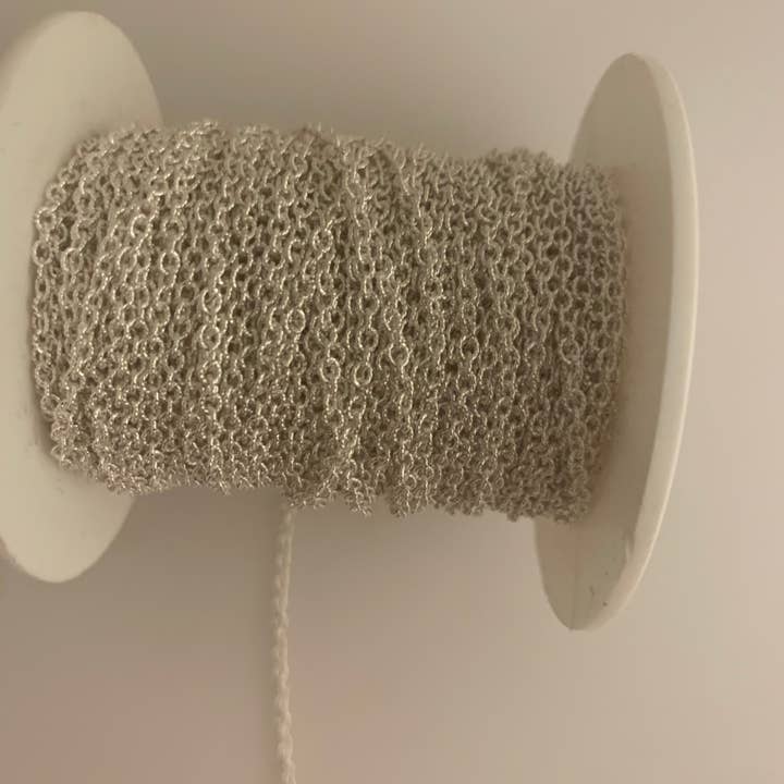 Sterling Chain,Designer White Silver Oval Cable Star Hammered, 1 Foot | CHN30SS for wholesale by Purity Beads