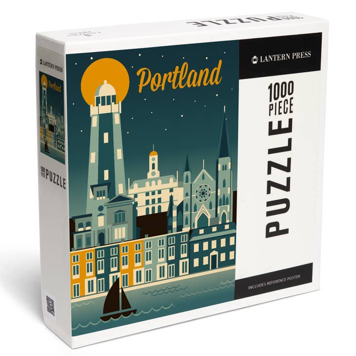 1000 PIECE PUZZLE Portland Maine Retro Skyline for wholesale by Lantern Press