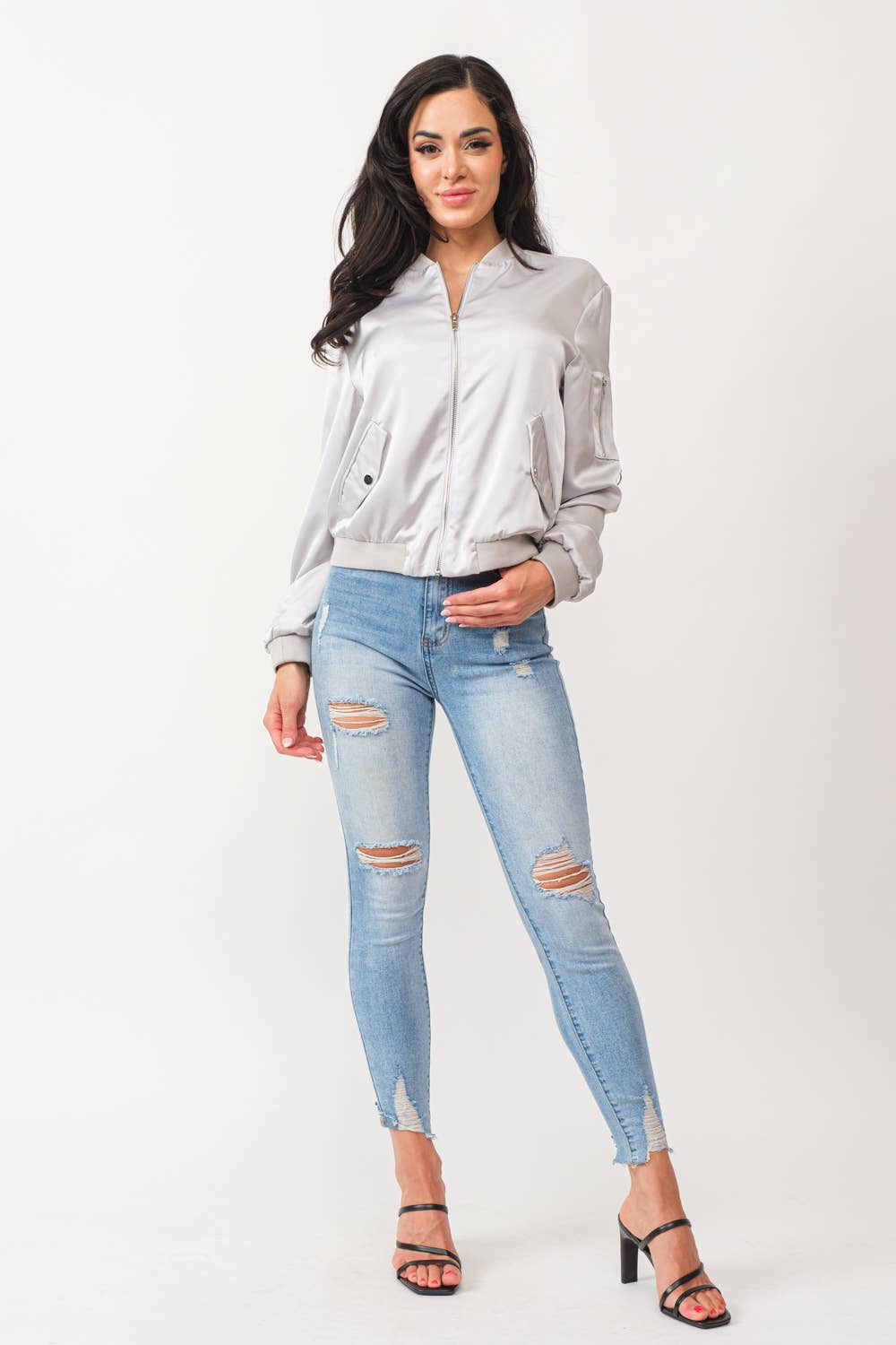 Tea & Cup - Wholesale Bomber Jacket - Women's - Satin zip up bomber jacket9