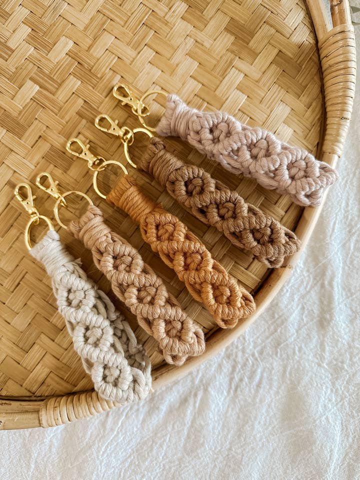 Handmade Macrame Diamond Loop Keyring | Boho Keychain for wholesale by Hawkesbury Handmade