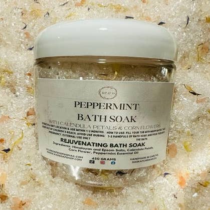 Bath Salts Soak: Peppermint with Calendula & Sunflower Petals for wholesale by KC&D Soap Shop